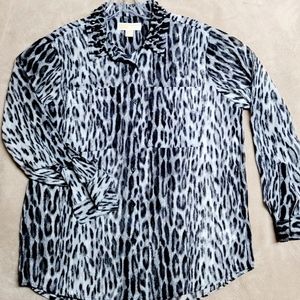 Michael Kors Animal Print, Sheer Button-Up, Long Sleeve, Women's Blouse